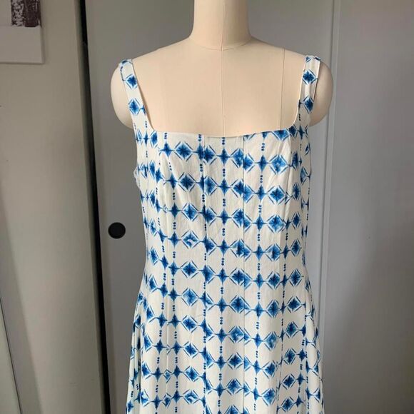 Christian Lacroix linen blend Dress vintage blue white sz L - Picture 3 of 9